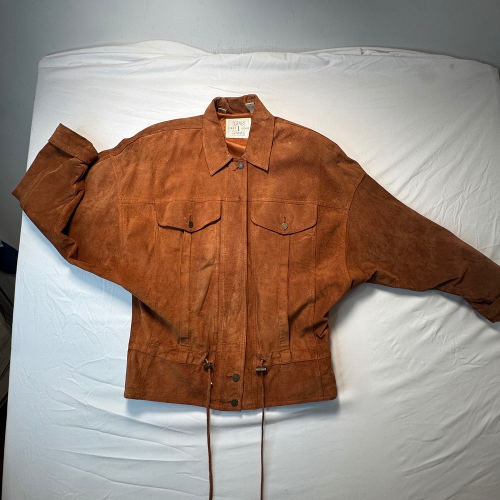 Vintage First Issue Suede Leather Jacket Brown 90s Oversized Batwing Small